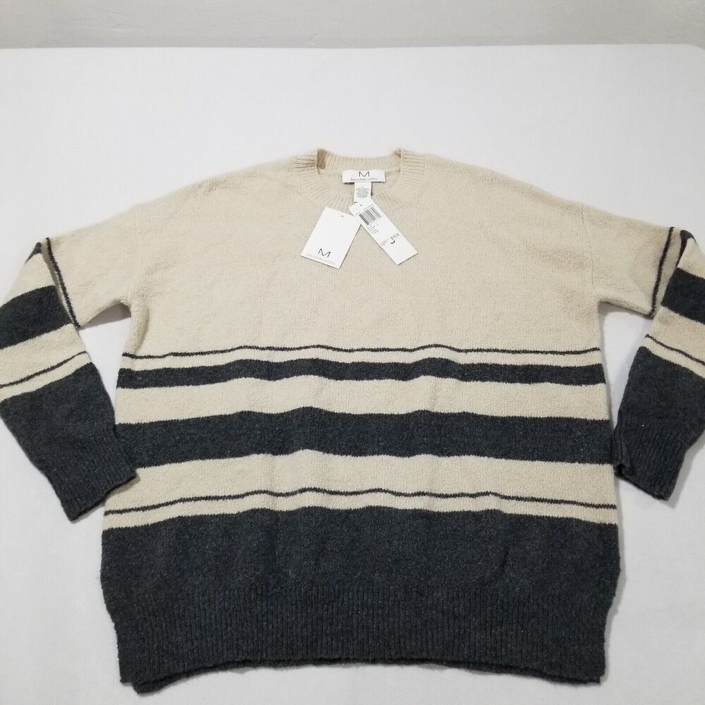 Magaschoni Sweater Womens Large Alpaca Wool Nude Charcoal Striped NWT GB01187